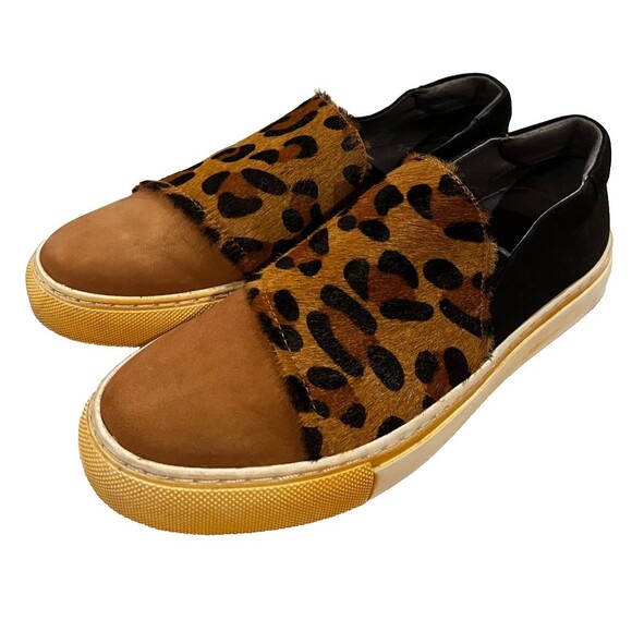 Chocolat Blu Noor Brown Black Leopard Calf Hair Sneaker Loafer Flat size 8 / 38 - Picture 1 of 16